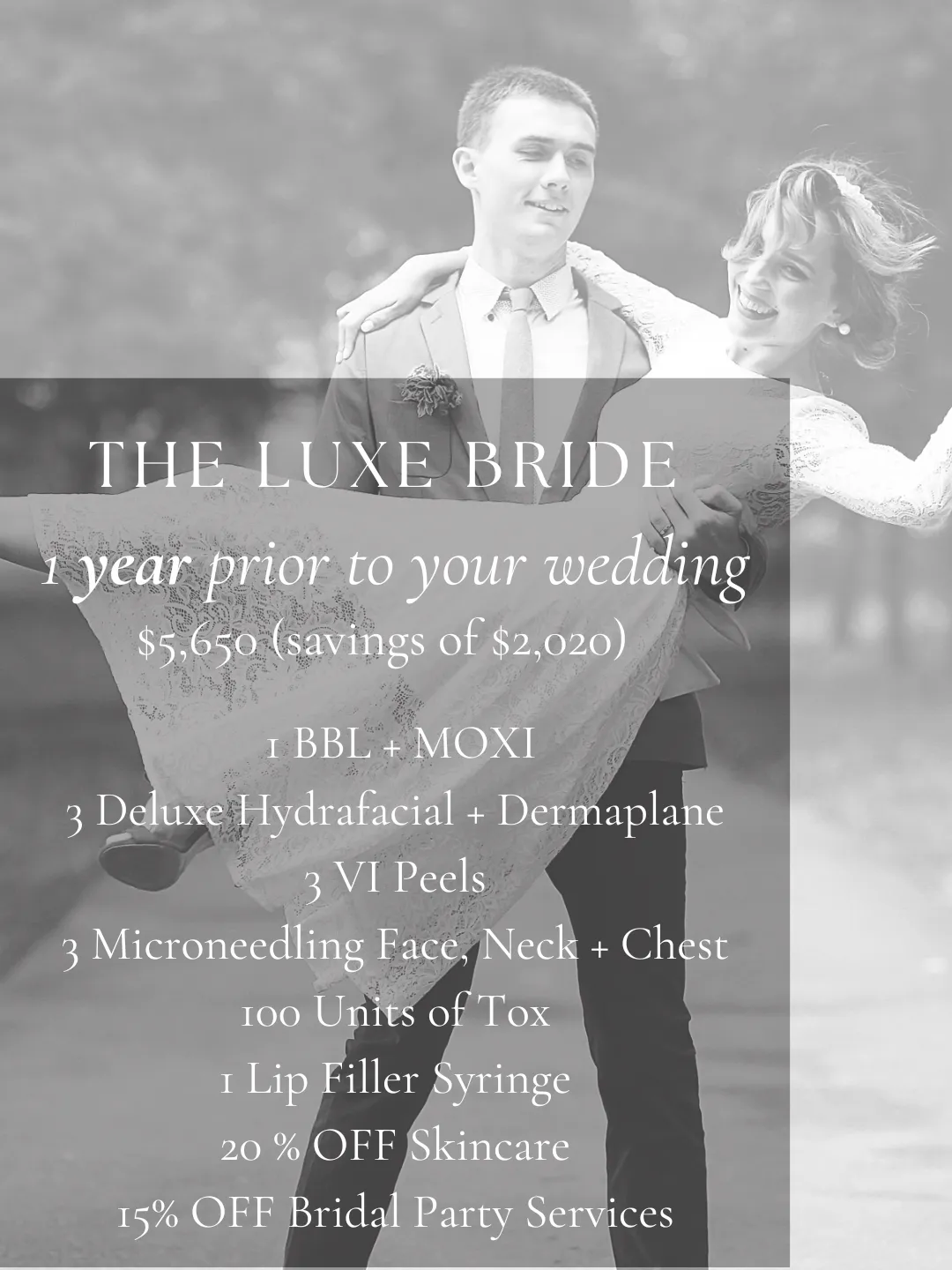 Wedding beauty special pricing bridal package in Mt. Pleasant SC at Bare Skin MedSpa